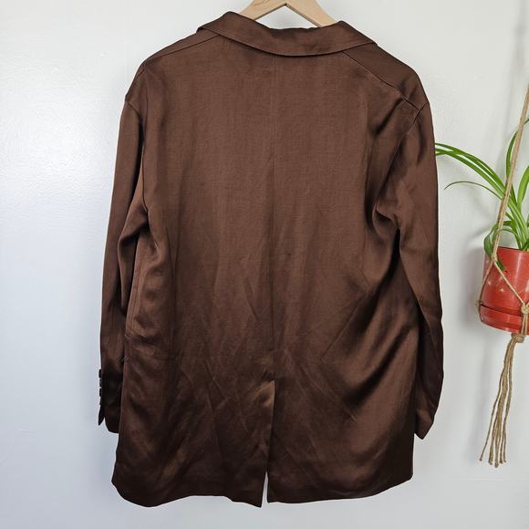 NWOT Zara Single Breasted Oversized Satin Blazer Jacket Sz M Brown NEW - Picture 9 of 13